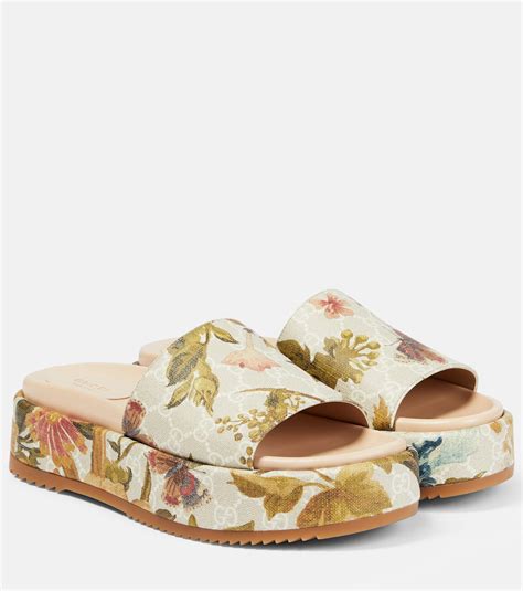 gucci morena floral slide|Gucci floral platform slides.